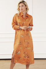 Animal Pattern Long Sleeve Slit Shirt Dress - Flyclothing LLC