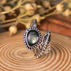 Alloy Moonstone Leaf Bypass Ring - Trendsi