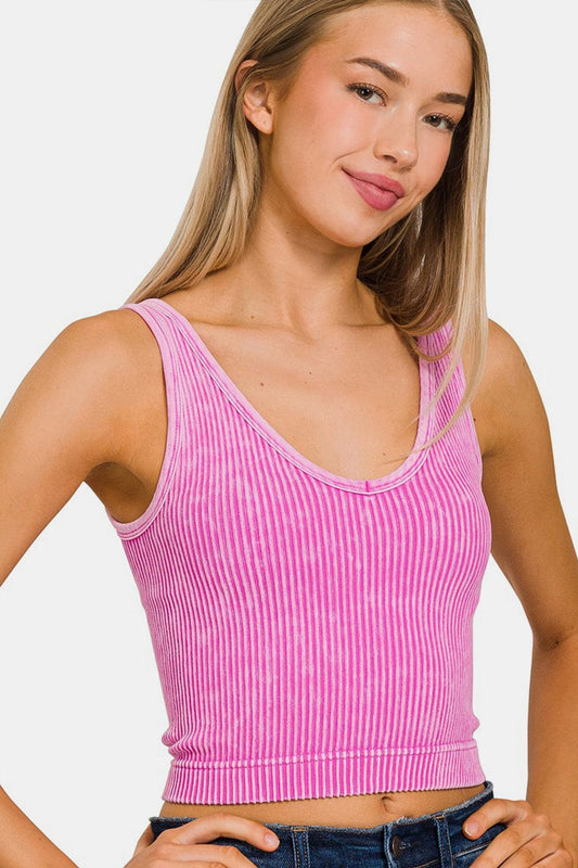 Zenana Washed Ribbed Cropped Tank - Flyclothing LLC