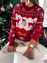 Reindeer Round Neck Sweater - Flyclothing LLC