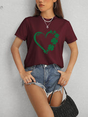 Heart Lucky Clover Round Neck Short Sleeve T-Shirt - Flyclothing LLC