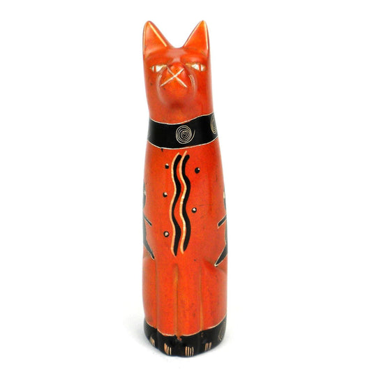 Handcrafted 5-inch Soapstone Sitting Cat Sculpture in Orange - Smolart - Flyclothing LLC