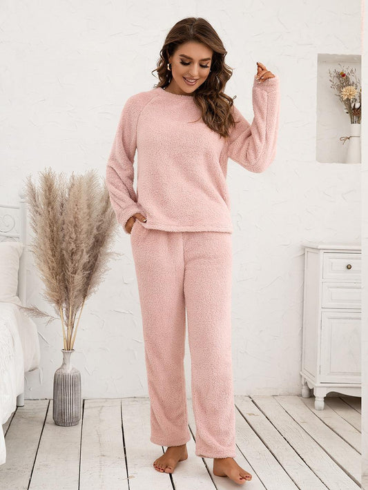 Teddy Long Sleeve Top and Pants Lounge Set - Flyclothing LLC