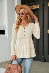 Long Sleeve V-Neck Cable-Knit Blouse - Flyclothing LLC