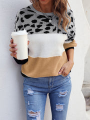 Color Block Round Neck Sweater - Trendsi