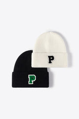 Letter Patch Cuffed Knit Beanie - Flyclothing LLC