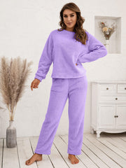 Teddy Long Sleeve Top and Pants Lounge Set - Flyclothing LLC