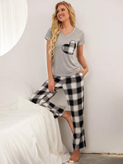 Plaid Heart Tee and Pants Lounge Set with Pockets - Flyclothing LLC