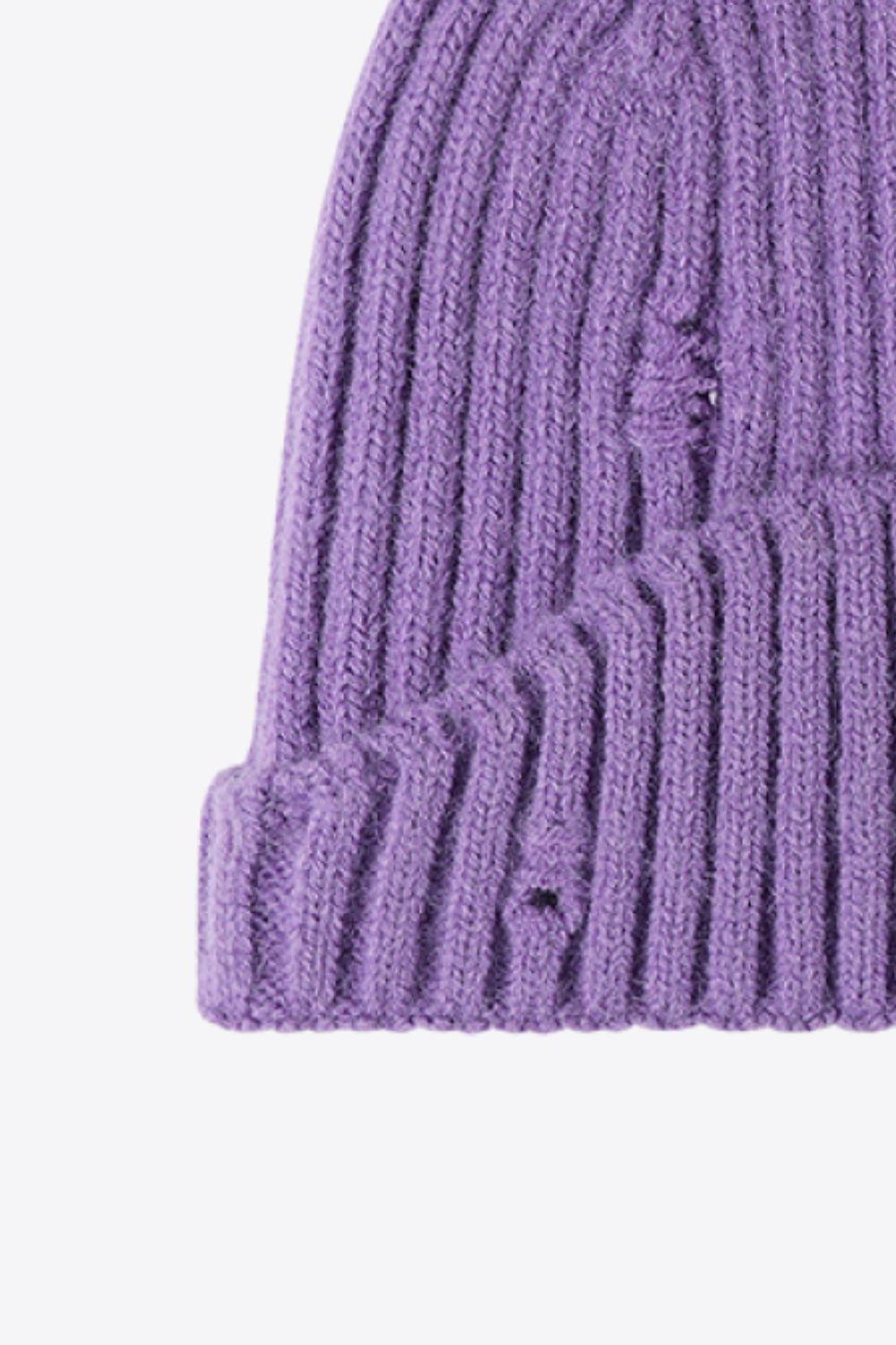 Distressed Rib-Knit Beanie - Flyclothing LLC