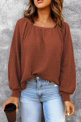 Square Neck Waffle-Knit Top - Flyclothing LLC