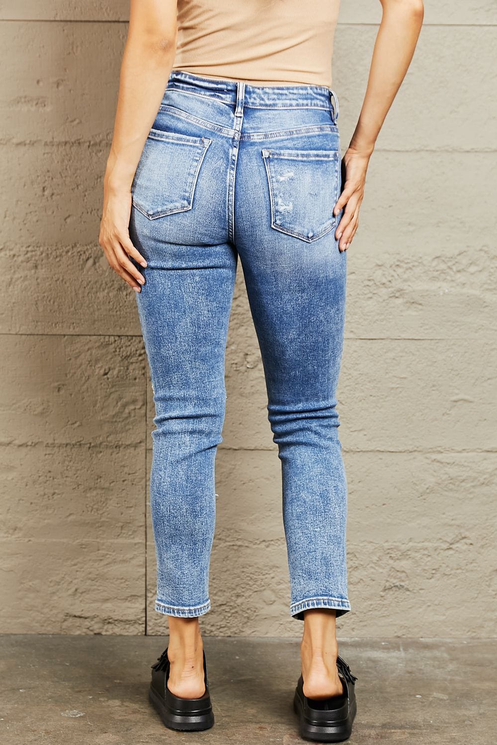 BAYEAS Mid Rise Distressed Skinny Jeans - Trendsi