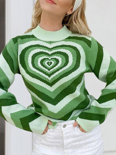 Heart Mock Neck Long Sleeve Sweater - Flyclothing LLC