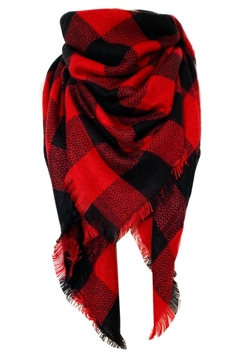 Trendsi Plaid Faux Cashmere Scarf Deep Red / One Size