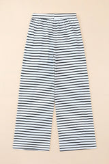 Striped Drawstring Waist Wide Leg Pants - Flyclothing LLC