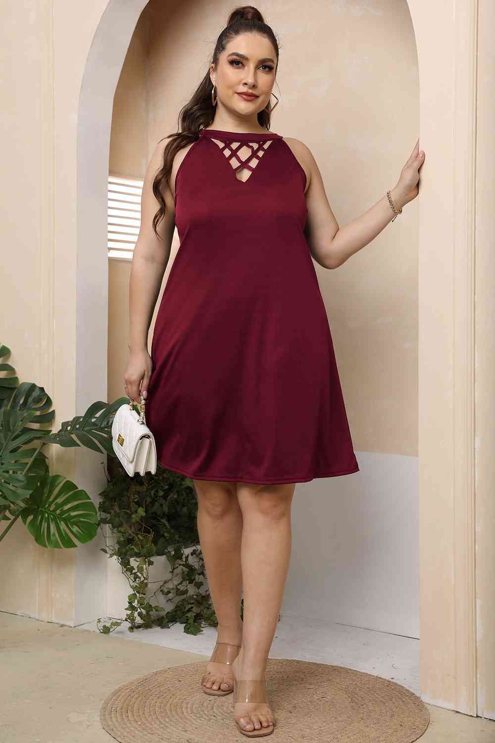 Plus Size Cutout Round Neck Sleeveless Dress - Flyclothing LLC