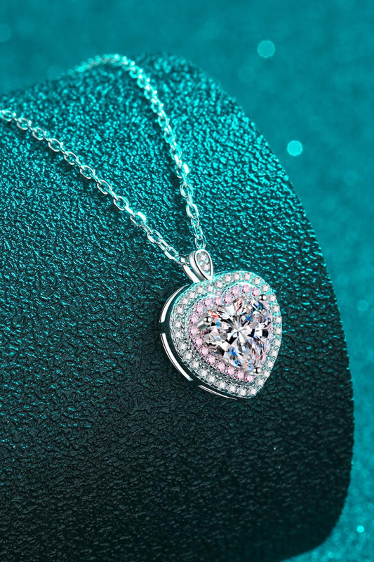 925 Sterling Silver 1 Carat Moissanite Heart Pendant Necklace - Flyclothing LLC