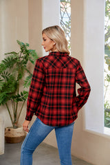 Plaid Curved Hem Long Sleeve Shirt - Flyclothing LLC