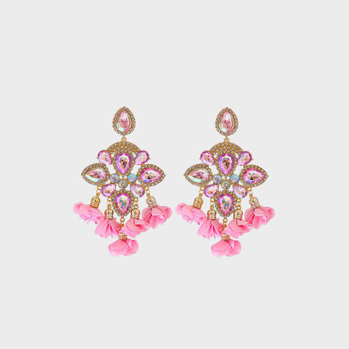 Flower Shape Rhinestone Alloy Dangle Earrings - Flyclothing LLC