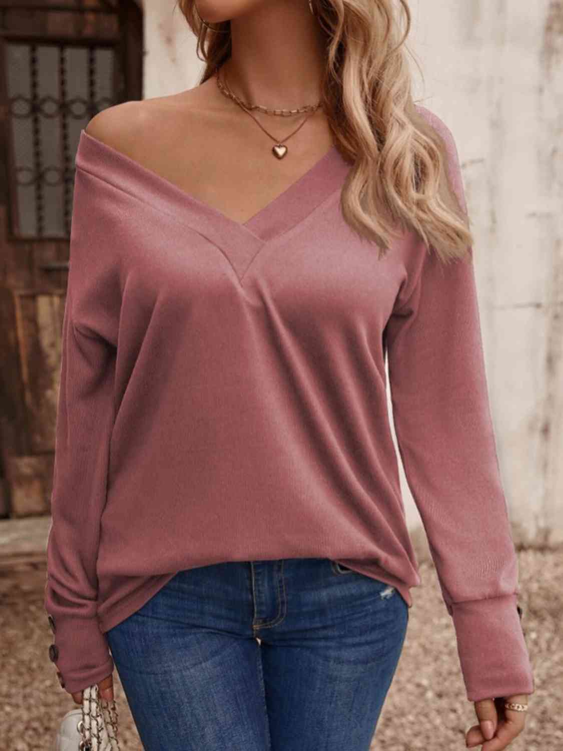 V-Neck Long Sleeve Top - Flyclothing LLC