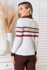 Basic Bae Striped Collared Neck Rib-Knit Top - Flyclothing LLC