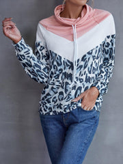 Leopard Color Block Drawstring Sweatshirt - Flyclothing LLC