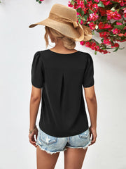 Cutout Round Neck Petal Sleeve Blouse - Flyclothing LLC