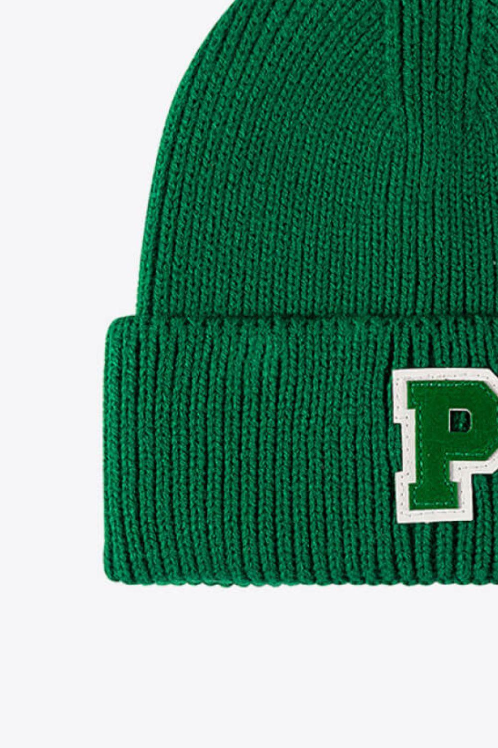 Letter Patch Cuffed Knit Beanie - Flyclothing LLC