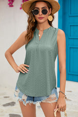 Eyelet Notched Sleeveless Top - Flyclothing LLC