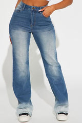 Pocketed Buttoned Straight Jeans - Flyclothing LLC