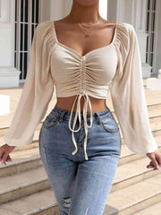 Drawstring Sweetheart Neck Cropped Top - Trendsi