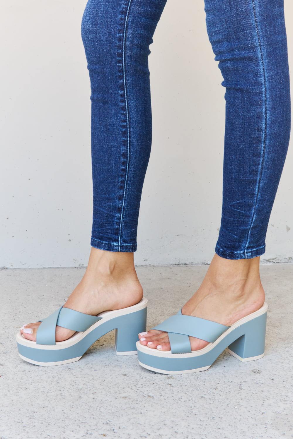 Weeboo Cherish The Moments Contrast Platform Sandals in Misty Blue - Flyclothing LLC