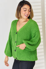 Pocketed Button Up Dropped Shoulder Cardigan - Flyclothing LLC