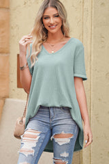 V-Neck Dropped Shoulder Tunic Top - Flyclothing LLC