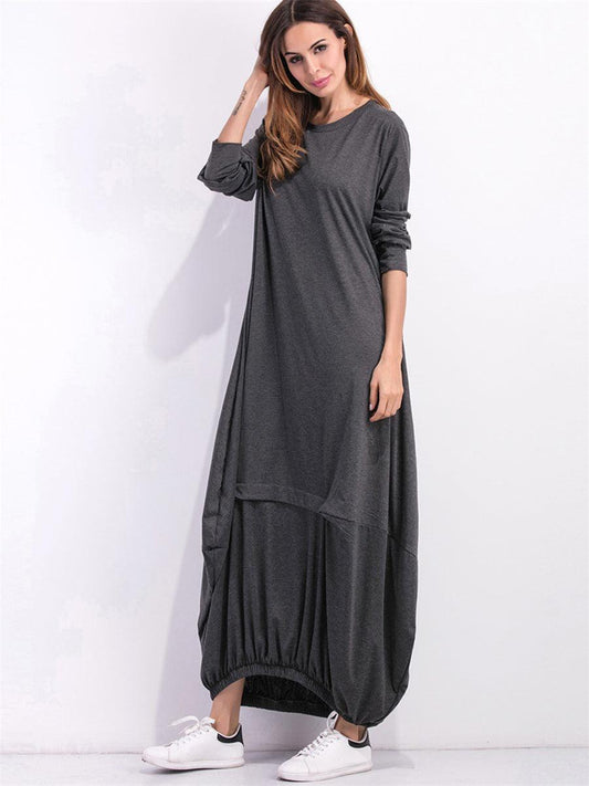 Full Size Round Neck Long Sleeve Sweatshirt Dress - Flyclothing LLC