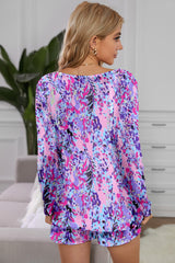 Round Neck Printed Top and Shorts Lounge Set - Flyclothing LLC