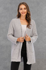 Pocketed Open Front Long Sleeve Cardigan - Flyclothing LLC