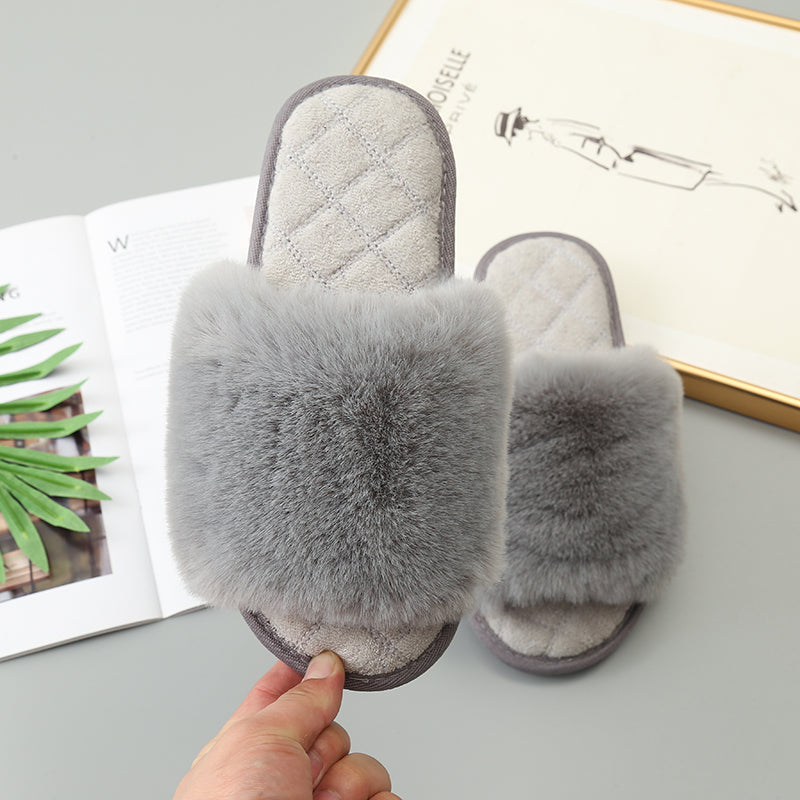 Flyclothing LLC Open Toe Faux Fur Slippers