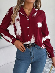 Printed Collared Neck Button Up Shirt - Flyclothing LLC