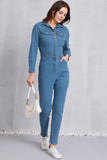 Snap Down Denim Jumpsuit with Pockets - Flyclothing LLC