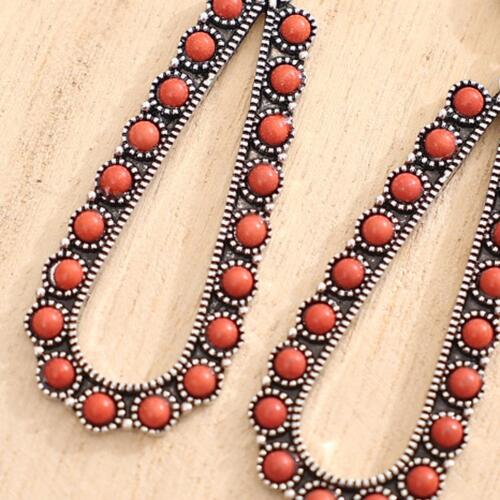 Alloy Beaded Teardrop Earrings - Trendsi