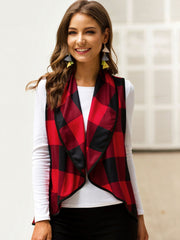 Plaid Open Front Sleeveless Cardigan - Flyclothing LLC