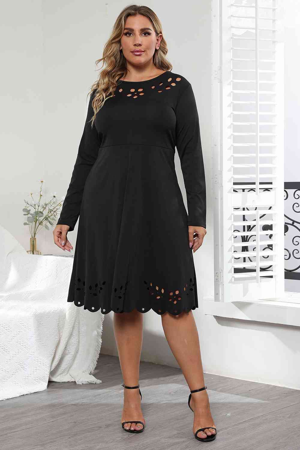 Long Sleeve Cutout Detail Dress - Flyclothing LLC