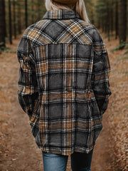 Plaid Snap Down Long Sleeve Shacket - Flyclothing LLC