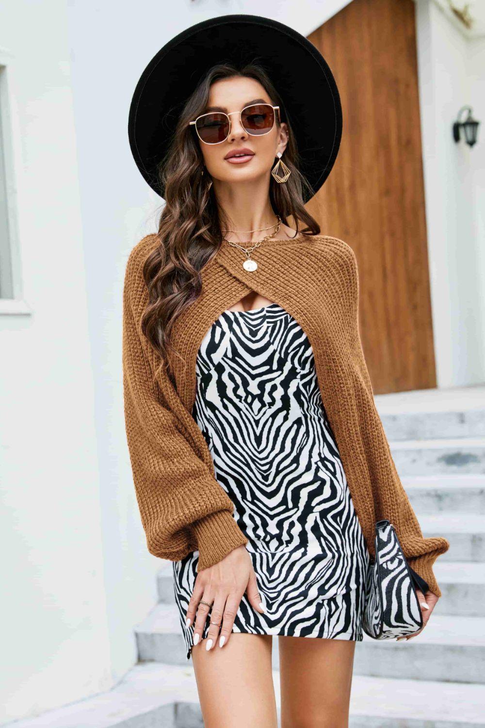 Rib-Knit Cropped Poncho - Flyclothing LLC