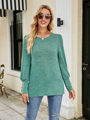 Decorative Button Lantern Sleeve T-Shirt - Flyclothing LLC