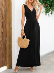 Surplice Neck Sleeveless Maxi Dress - Flyclothing LLC