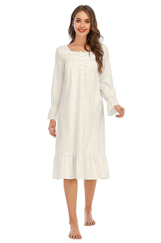 Flounce Sleeve Ruffle Hem Night Dress - Flyclothing LLC