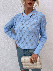 Openwork Cutout Dropped Shoulder Sweater - Flyclothing LLC