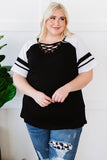 Plus Size Contrast Crisscross Tee Shirt - Flyclothing LLC