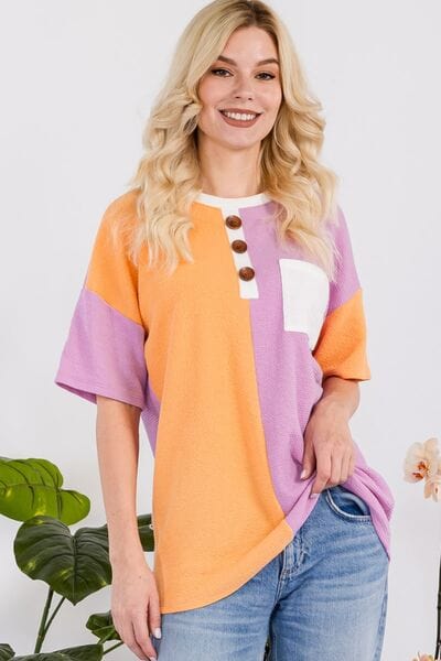 Celeste Full Size Color Block Short Sleeve T-Shirt - Trendsi